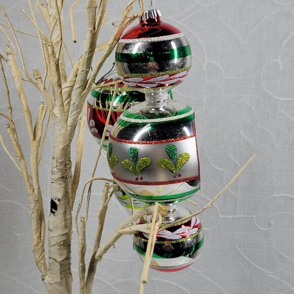 VTG Radko Shiny Brite 40s Finial Indent Reflector Glass Ornaments Hand Decorated - Picture 7 of 16